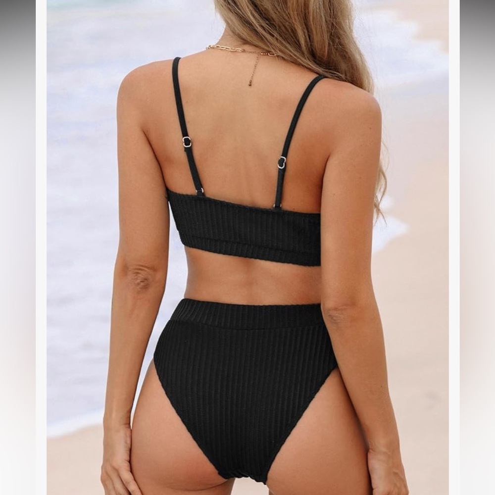 Cupshe Black Ribbed Bikini Set - Picture 2 of 6